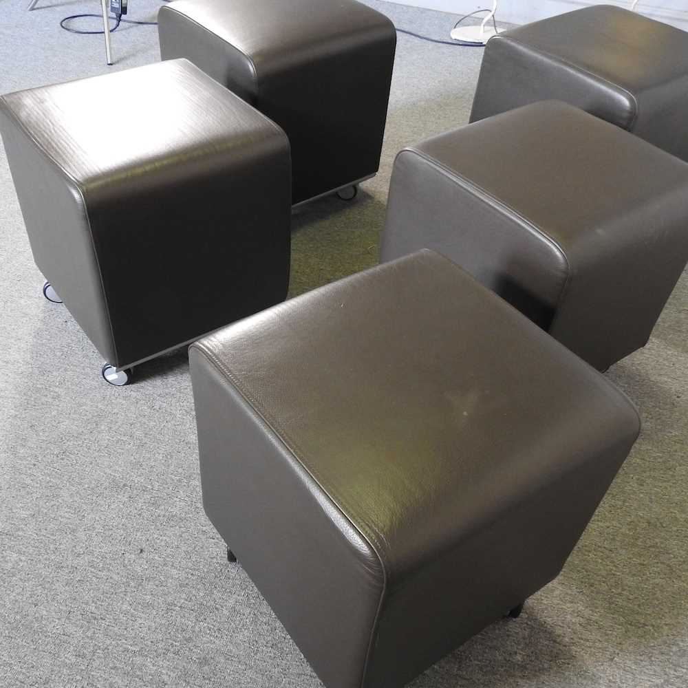A set of five Allermuir brown upholstered stools (5) - Image 3 of 4