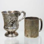 An Edwardian silver mug, with presentation inscription to J W Ravenscroft, Birmingham 1909, 78g,