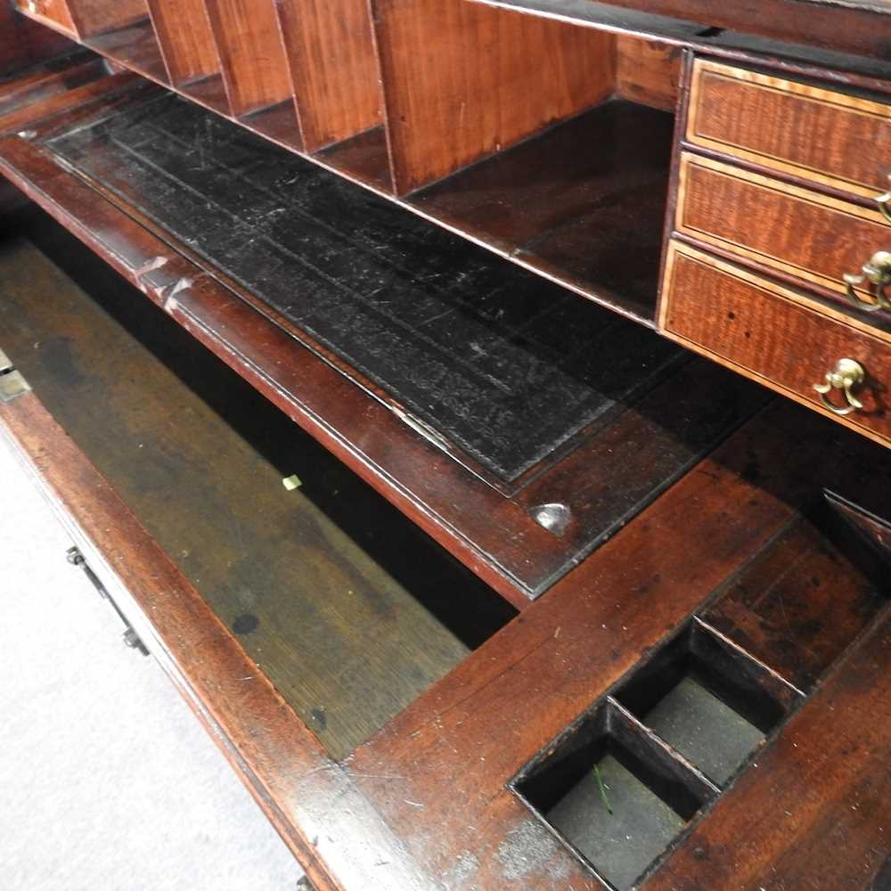 A George III mahogany cylinder desk, with satinwood inlay and ebony stringing, the fitted interior - Image 9 of 11