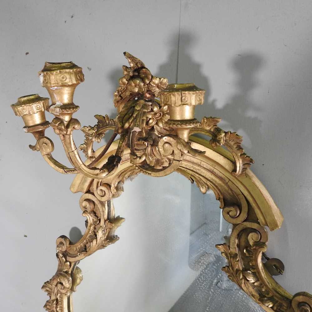 A Victorian gilt gesso girandole, of hourglass shape, with a scrolled surround, surmounted by - Image 9 of 12