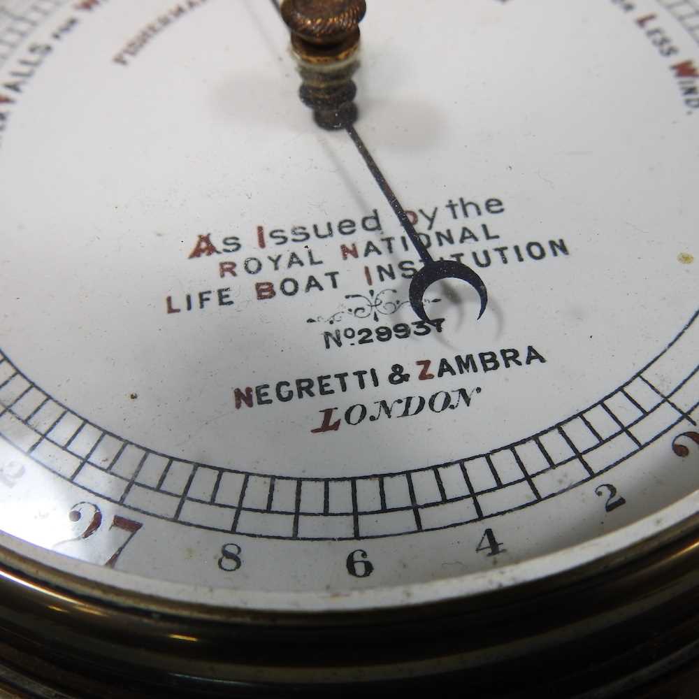 A Negretti & Zambra, London brass cased fisherman's aneroid barometer, issued by the national Life - Image 2 of 6