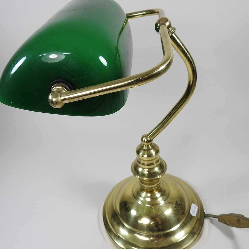 A brass desk lamp, with a green glass shade, 37cm high - Image 4 of 6