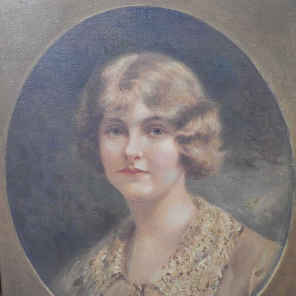 English school, circa 1930, head and shoulders portrait of a lady, signed indistinctly, oil on - Image 6 of 12