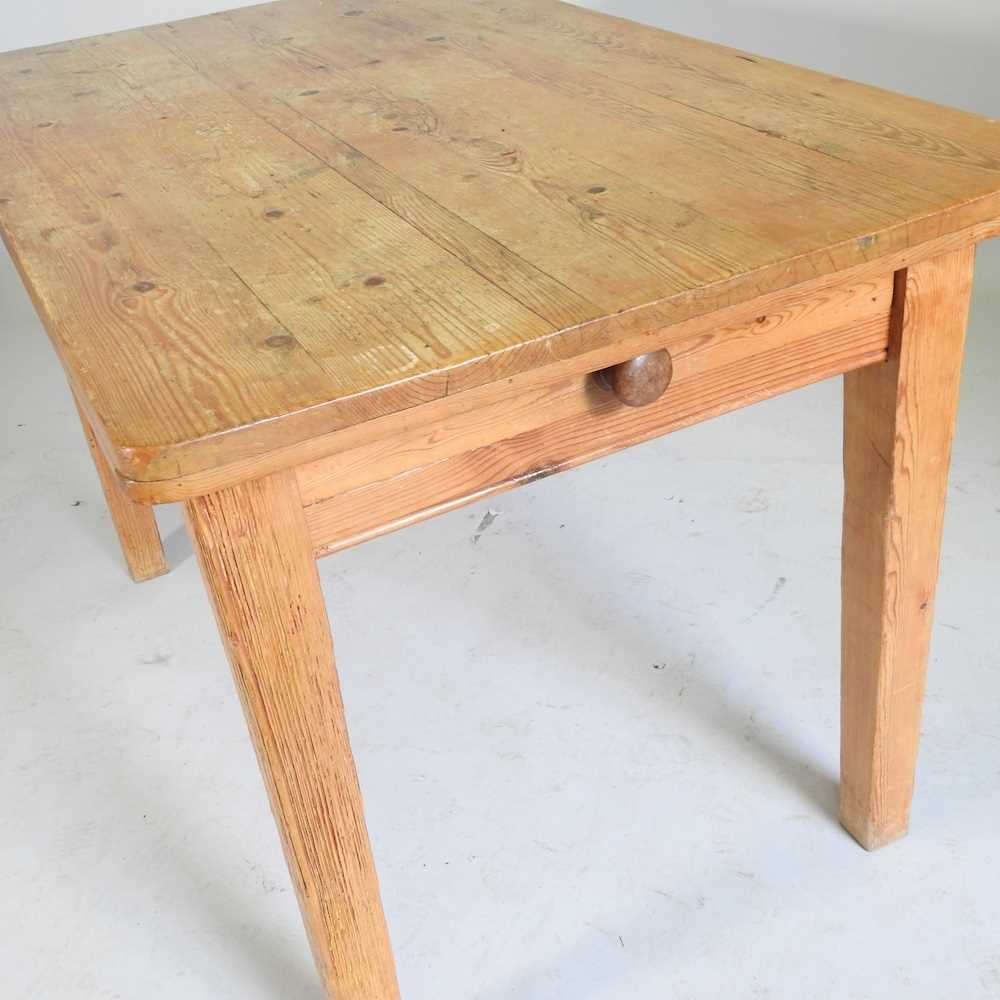 An antique pine dining table, containing a single drawer, together with a modern light oak framed - Image 4 of 8