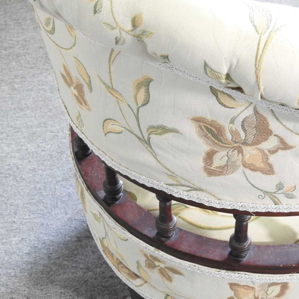 A Victorian cream upholstered ship's swivel armchair, on turned legs, kite mark to base 60w x 60d - Image 4 of 5