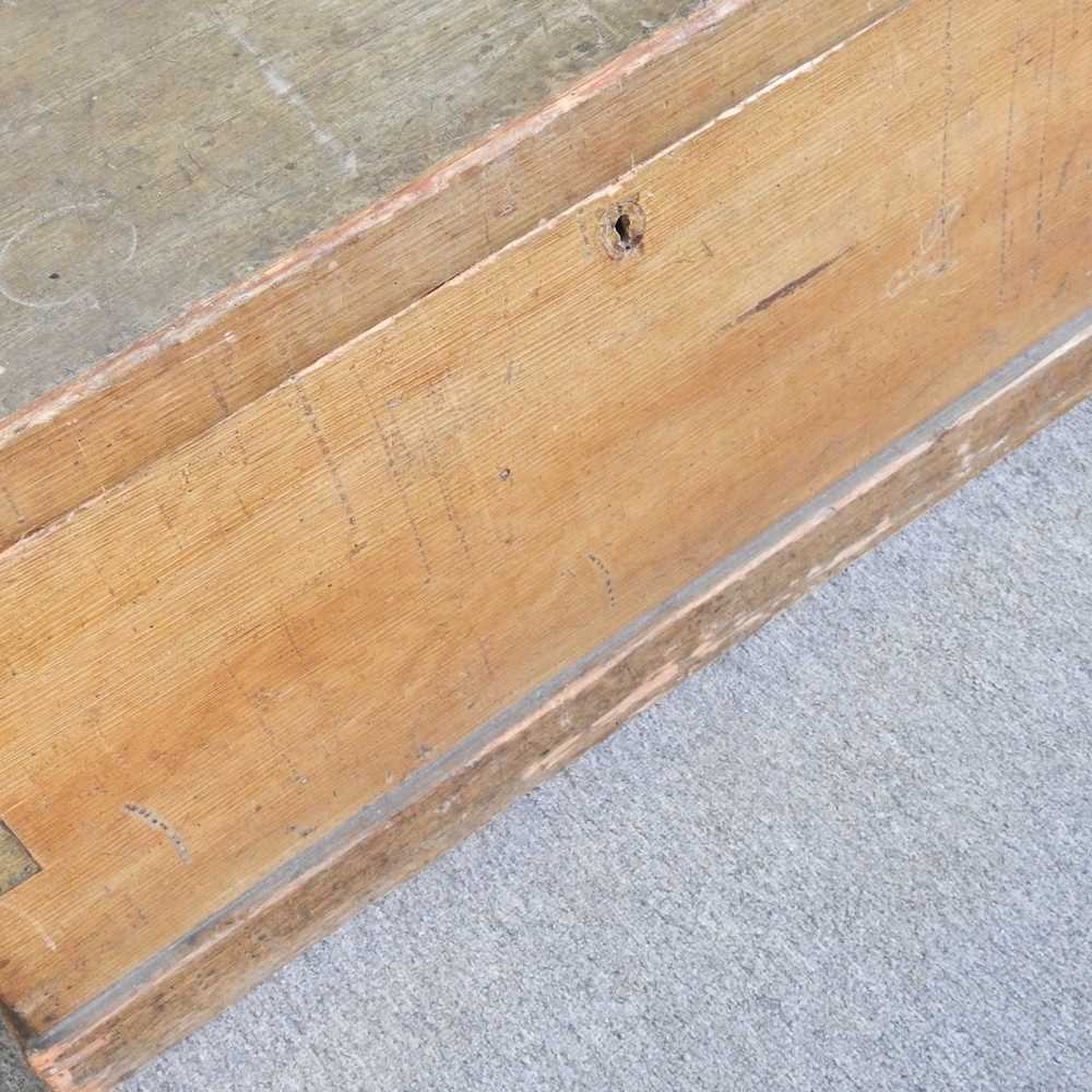 A 19th century pine trunk, with a hinged lid 90w x 44d x 47h cm - Image 4 of 8