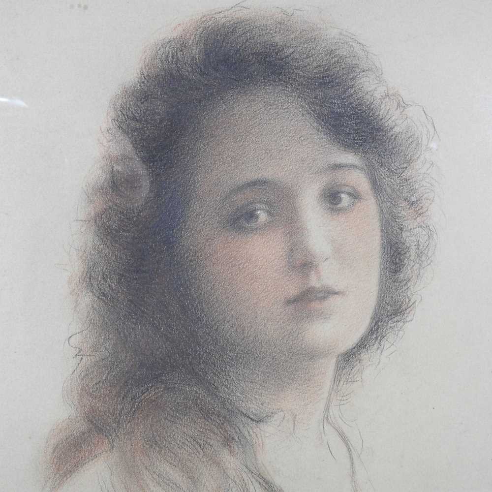 J Courtin, late 19th/early 20th century, head of a lady, signed pencil and chalk on paper, 33 x - Image 5 of 5