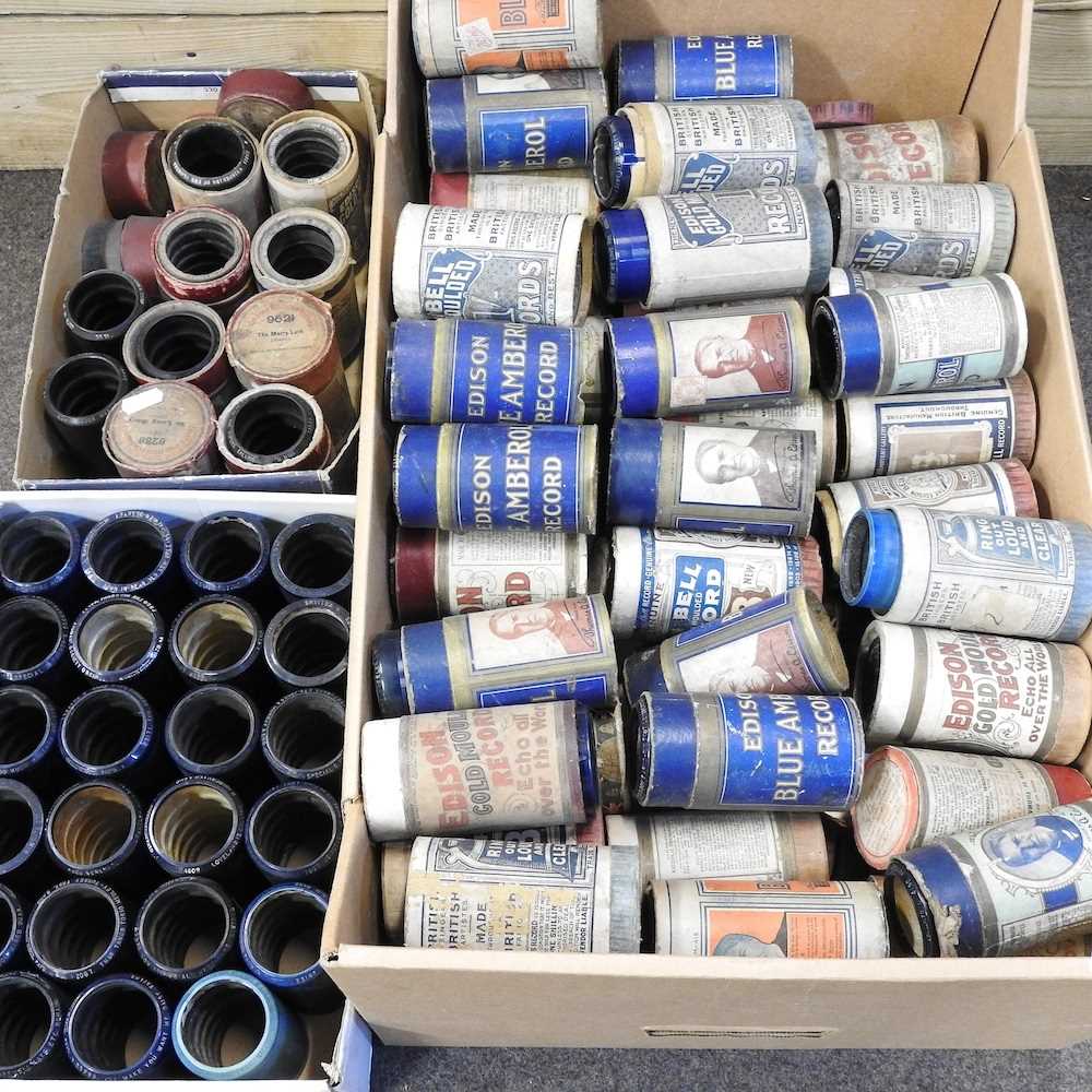 A large collection of late 19th century wax phonograph cylinders, mostly boxed, various conditions