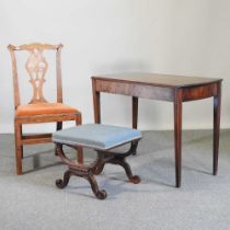 A George III fruitwood side chair, together with a 19th century side table and a Victorian stool (3)