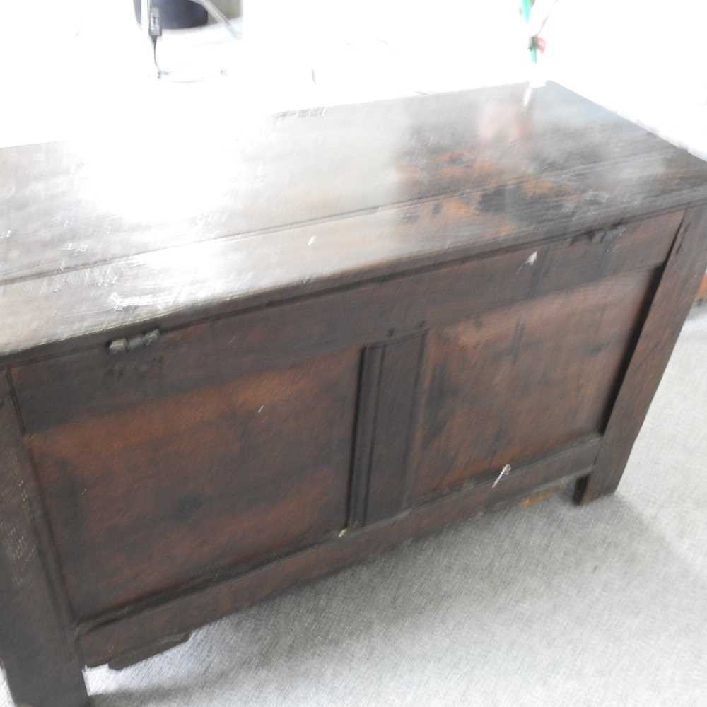 An 18th century oak coffer, with a hinged lid 93w x 39d x 58h cm - Image 2 of 8