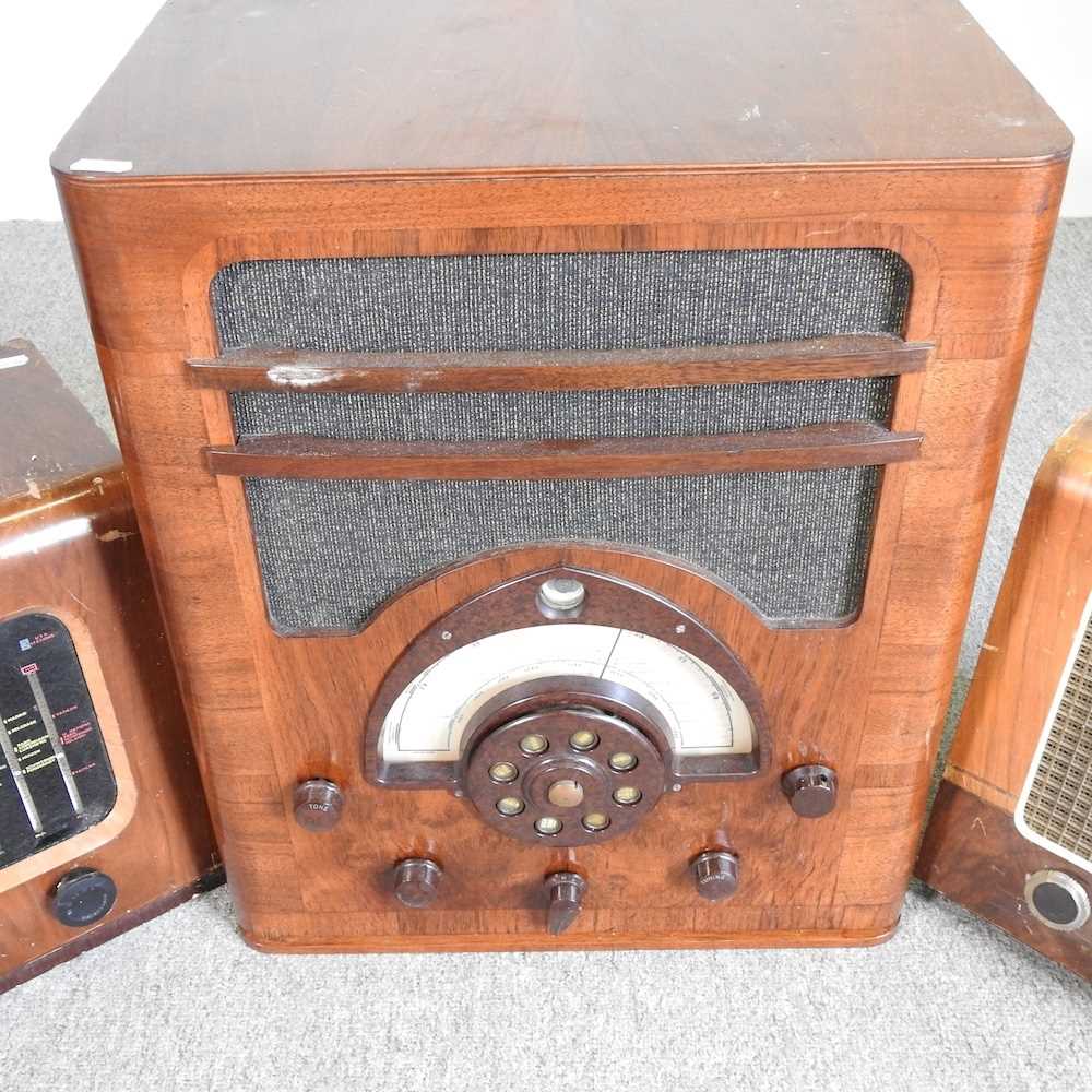 A mid 20th century walnut cased valve radio, 43cm wide, together with two others (3) - Image 4 of 4