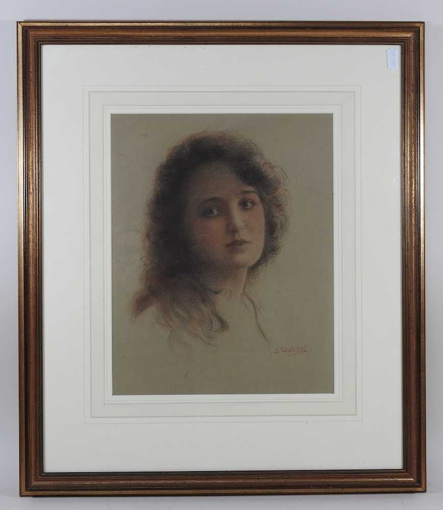 J Courtin, late 19th/early 20th century, head of a lady, signed pencil and chalk on paper, 33 x - Image 3 of 5