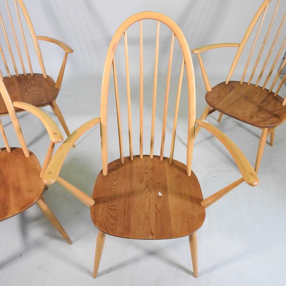 A set of four 1970's Ercol light elm hoop back Windsor armchairs (4) - Image 4 of 4