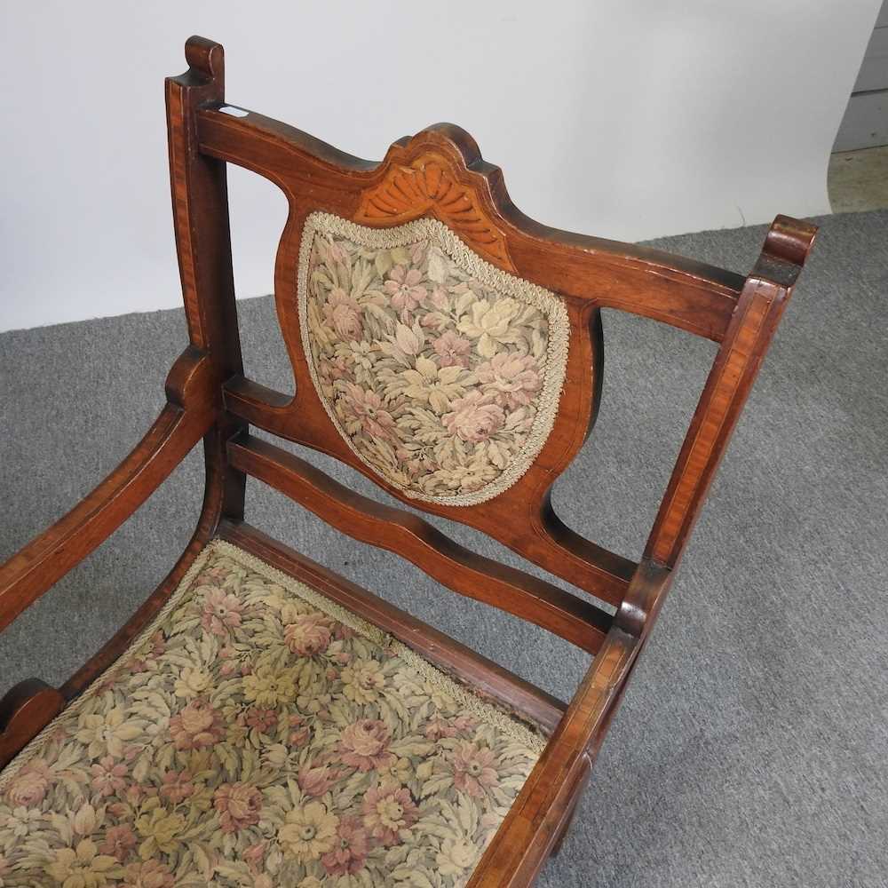 An Edwardian walnut and inlaid open armchair - Image 4 of 4