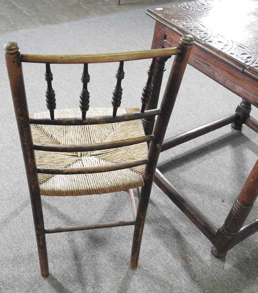 An 18th century oak side table, together with a spindle back side chair (2) 79w x 62d x 72h cm - Image 6 of 7