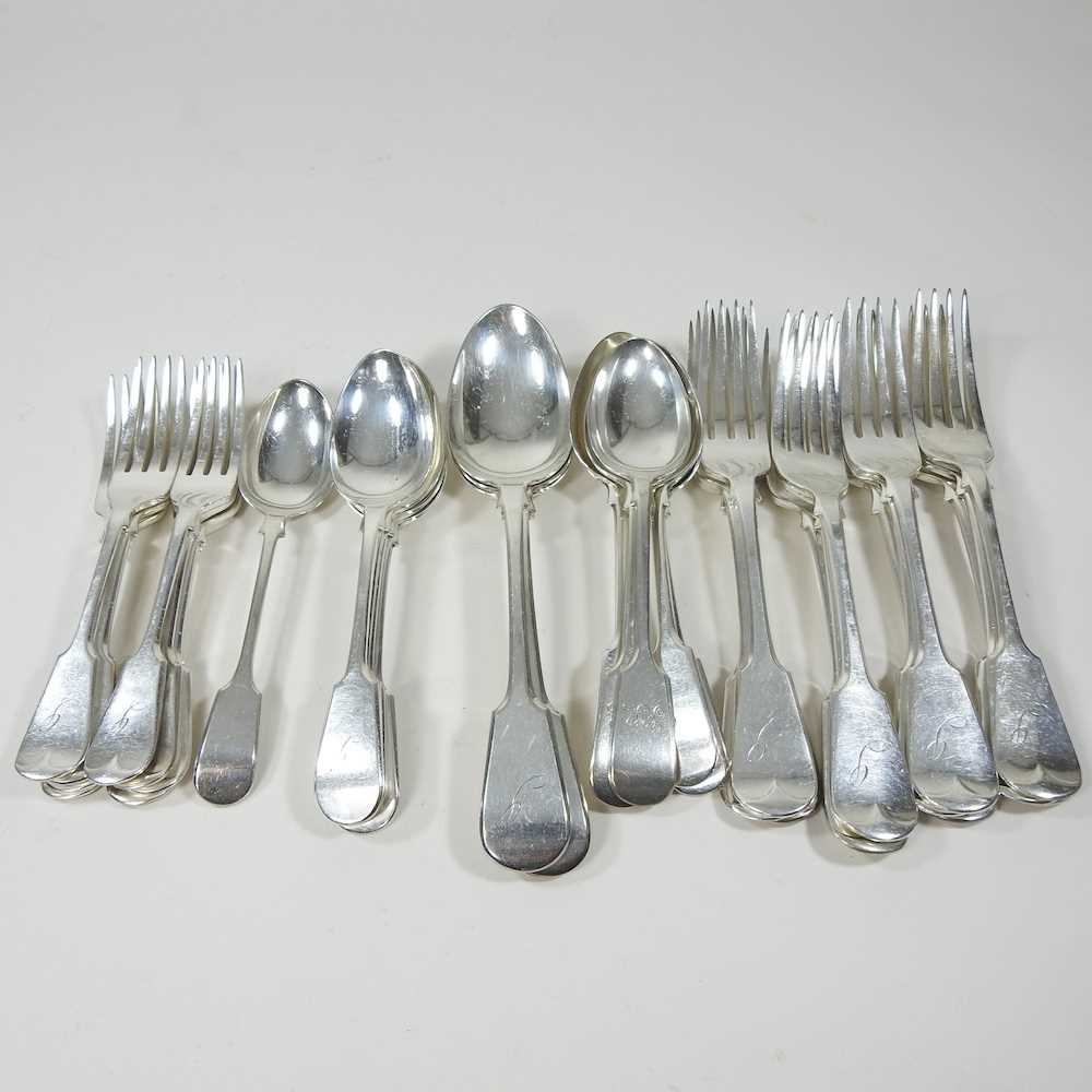 An early 20th century silver plated fiddle pattern part table service