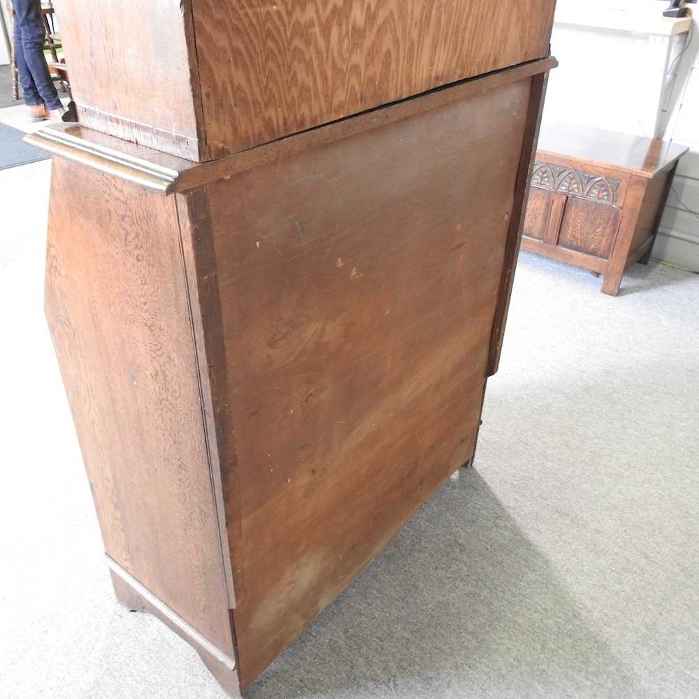 An early 20th century oak bureau bookcase, with stained leaded glass 92w x 41d x 206h cm - Image 7 of 8