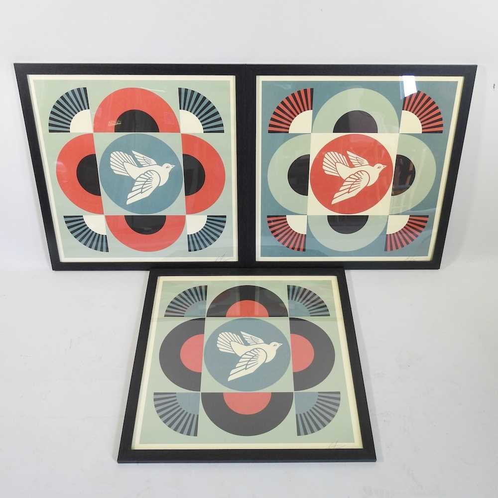 Shepard Fairey, b1970, Geometric Dove, print, signed in pencil to the margin, 60 x 60cm, together