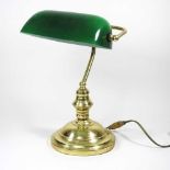 A brass desk lamp, with a green glass shade, 37cm high