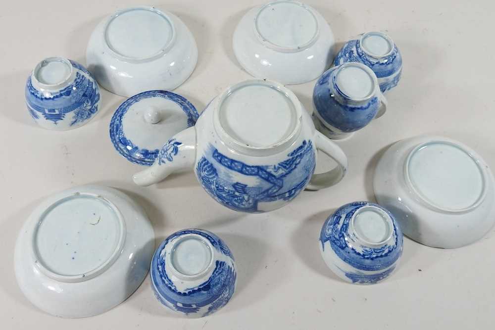 An 18th century Staffordshire pearlware blue and white child's part teaset, decorated in the - Image 2 of 4