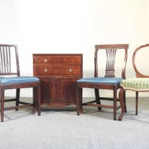 A 19th century mahogany chest, together with a near pair of 19th century side chairs and a Victorian