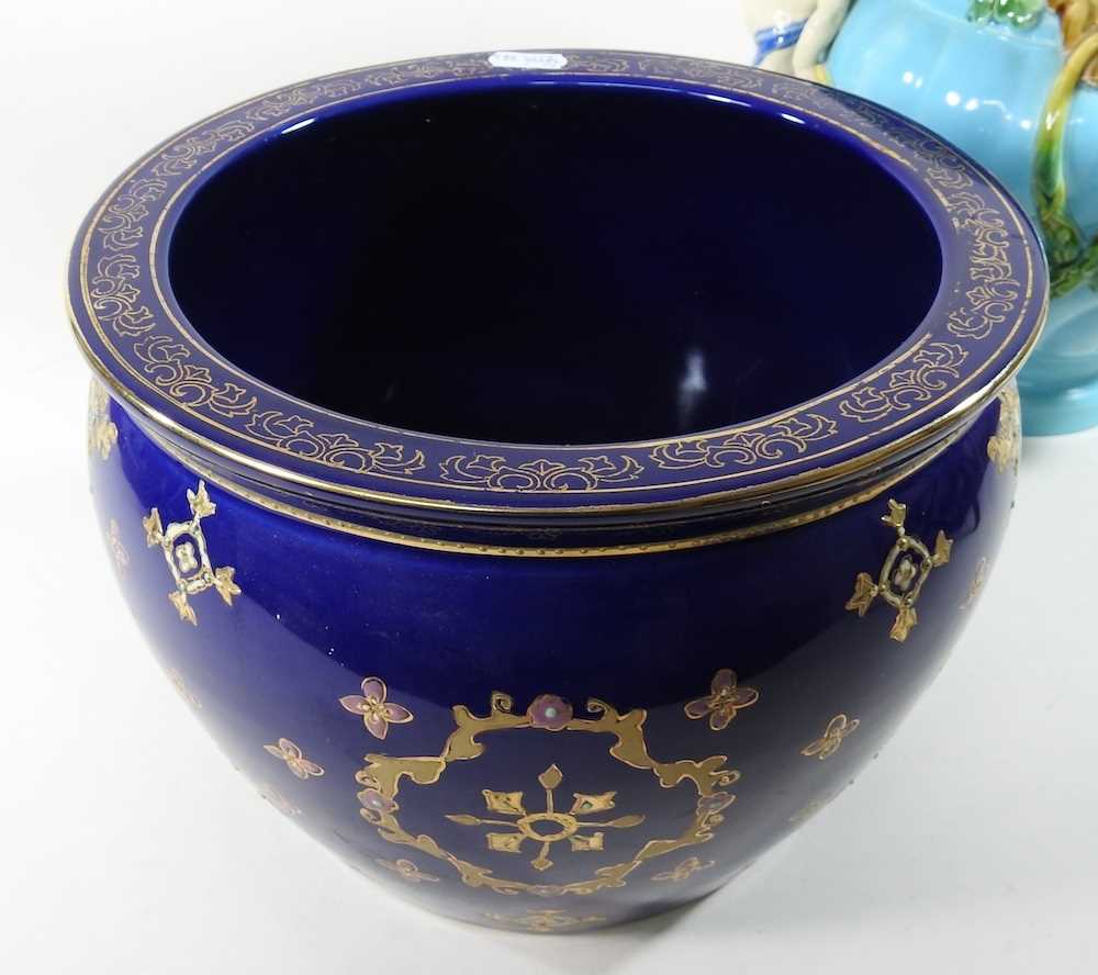 A Minton style majolica jardiniere, 26cm high, together with a Royal Limoges jardiniere, reserved - Image 6 of 6