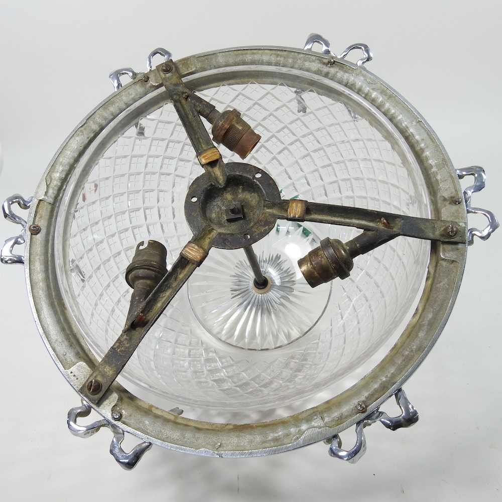 An early 20th century cut glass plaffonier, with a chrome surround, 36cm diameter - Image 5 of 5