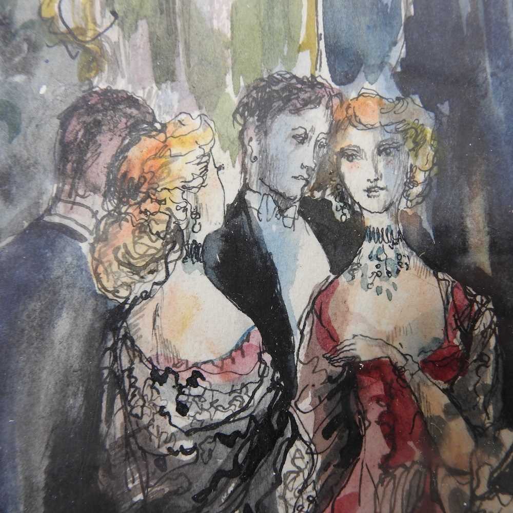 Philippe Jullian, 1919-1977, interior scene with a lady and gentleman, signed ink and watercolour, - Image 2 of 5