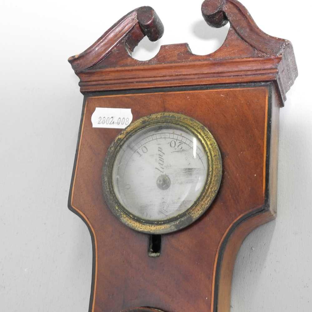 A 19th century mahogany cased wheel barometer, with boxwood and ebony stringing and silvered eight - Image 3 of 5