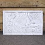 ARR Rosamund Mary Beatrice Fletcher, 1908-1993, a bas relief sculpture panel of swans, carved