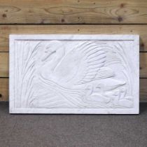 ARR Rosamund Mary Beatrice Fletcher, 1908-1993, a bas relief sculpture panel of swans, carved