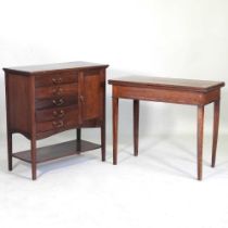 An Edwardian music cabinet, together with a 19th century mahogany folding tea table (2) 80w x 37d