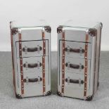 A pair of modern bedside chests, each in the form of a trunk, with a glass top (2) 31w x 31d x 62h