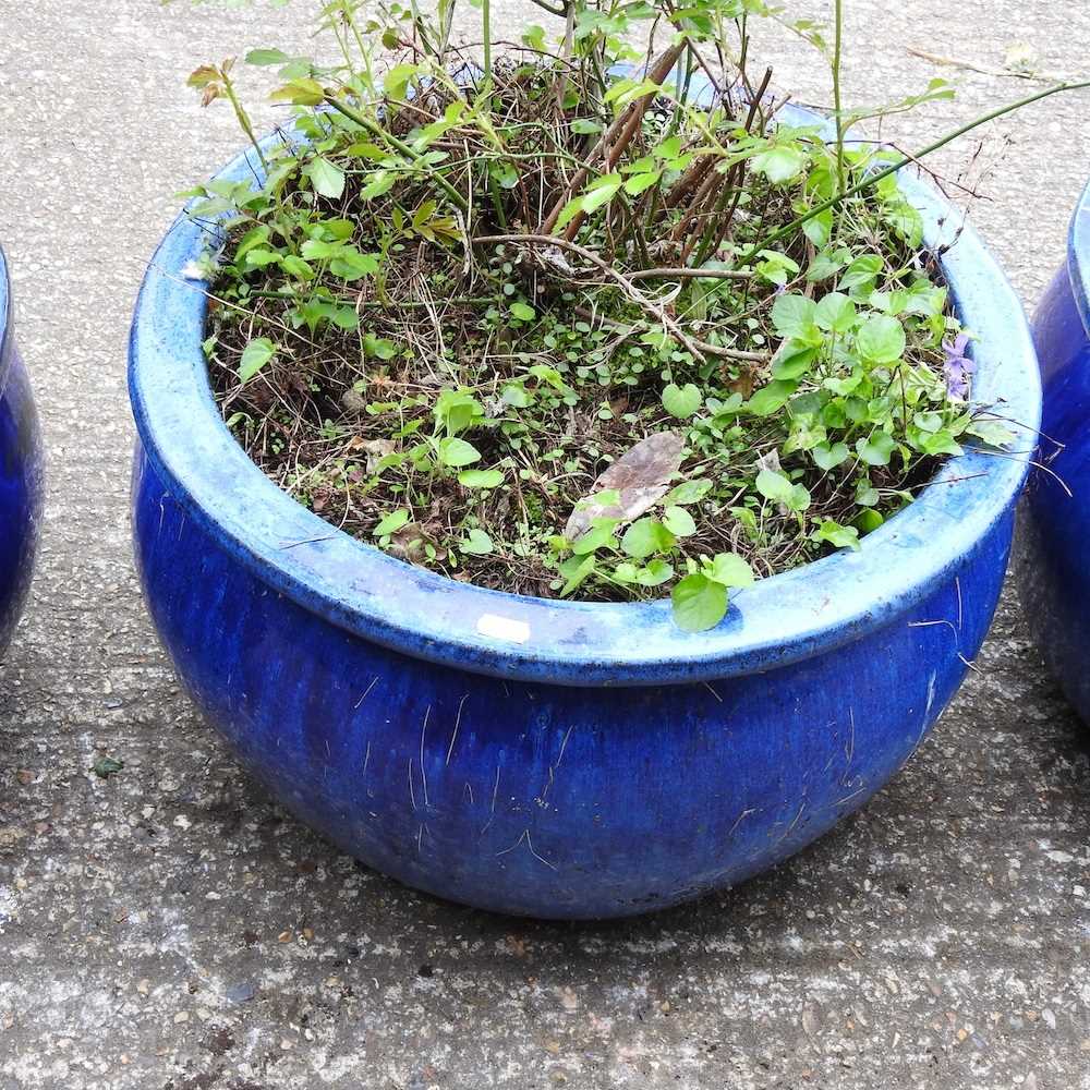 A pair of blue glazed garden pots, together with another similar (3) 52w x 140h overall cm - Image 4 of 4