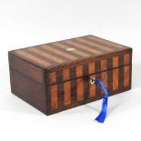 A 19th century satinwood and rosewood parquetry jewellery box, with a fitted interior, 23cm wide