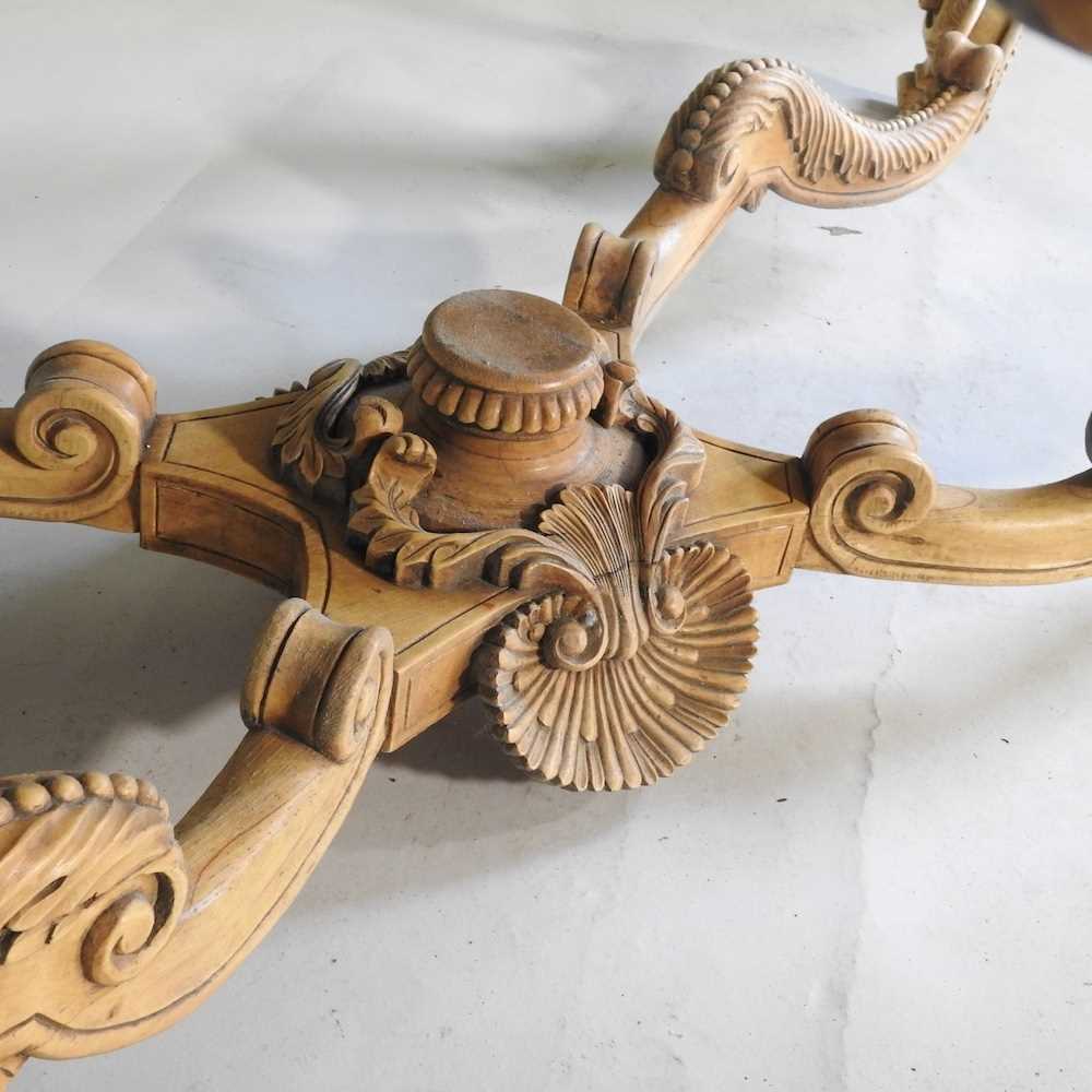 A large continental carved wood centre table, 20th century, the rectangular marble top, on an ornate - Image 9 of 11