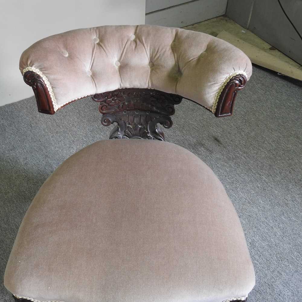 A Victorian green upholstered button back armchair, together with a 19th century cock fighting chair - Image 5 of 6