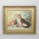 R. Detrix, early 20th century, family of cats, signed oil on canvas, 38 x 49cm