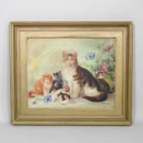 R. Detrix, early 20th century, family of cats, signed oil on canvas, 38 x 49cm