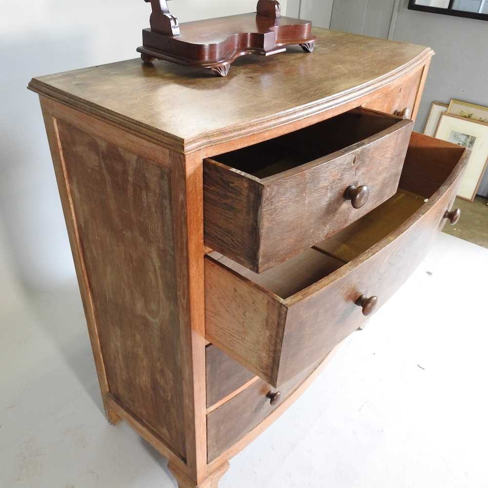 A Victorian oak bow front chest of drawers, together with a Victorian toiletry mirror (2) 108w x 54d - Image 3 of 4