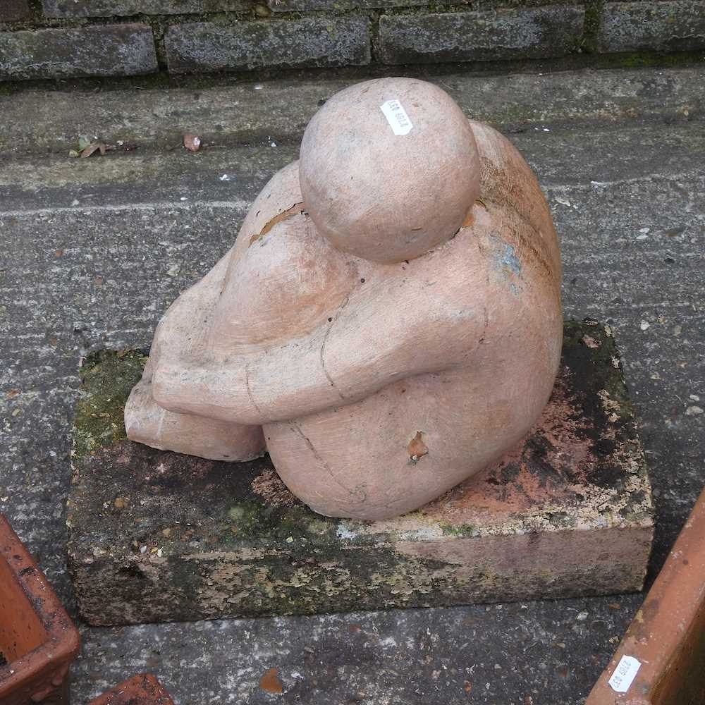 A terracotta garden pot, together with two smaller and a statue (4) - Image 3 of 5