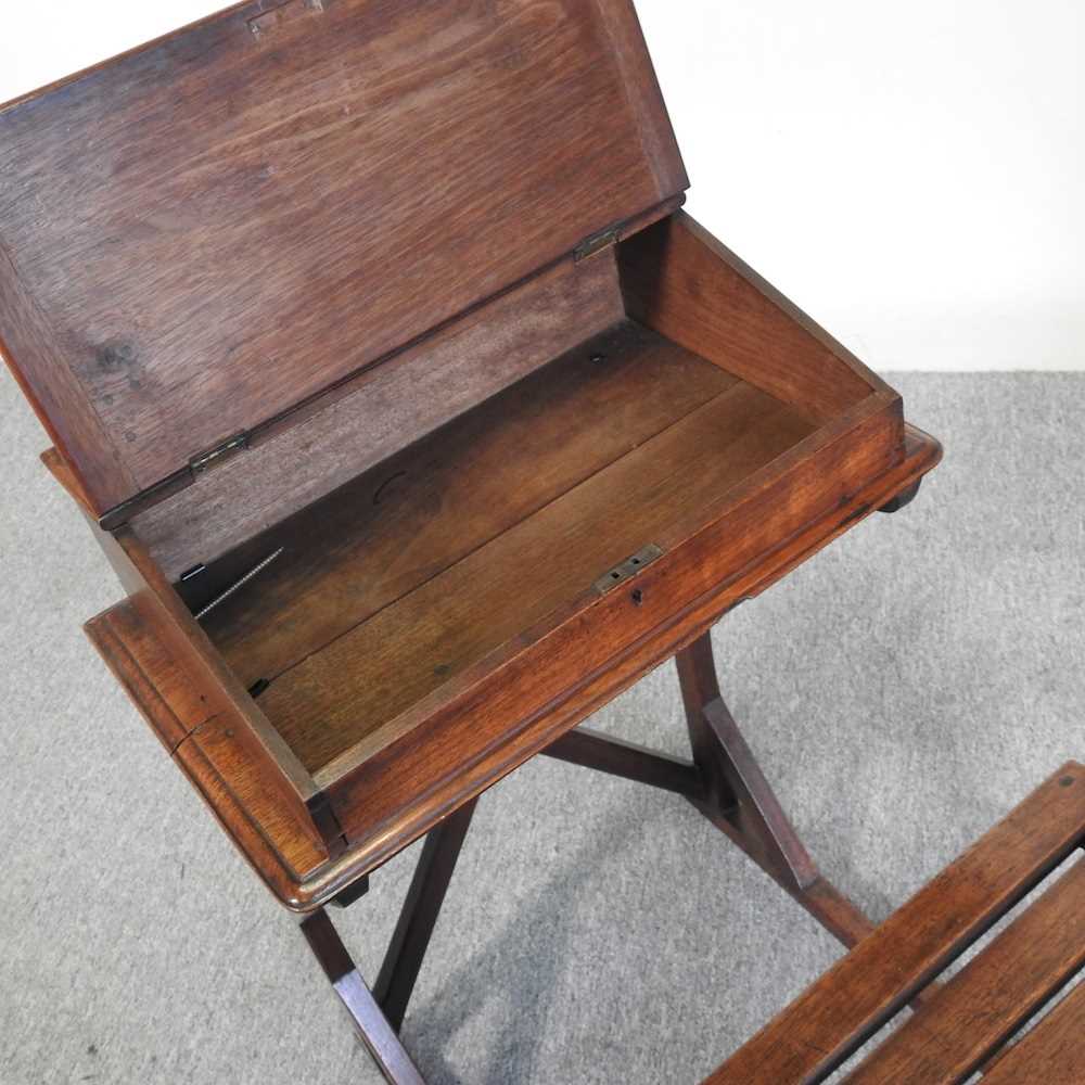 An early 20th century Welsh Methodist's wooden school desk, with a hinged writing surface 44w x - Image 4 of 6