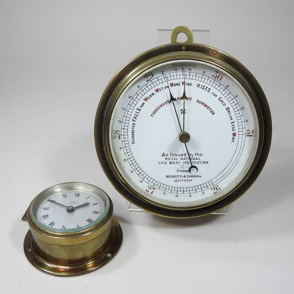 A Negretti & Zambra, London brass cased fisherman's aneroid barometer, issued by the national Life - Image 3 of 6