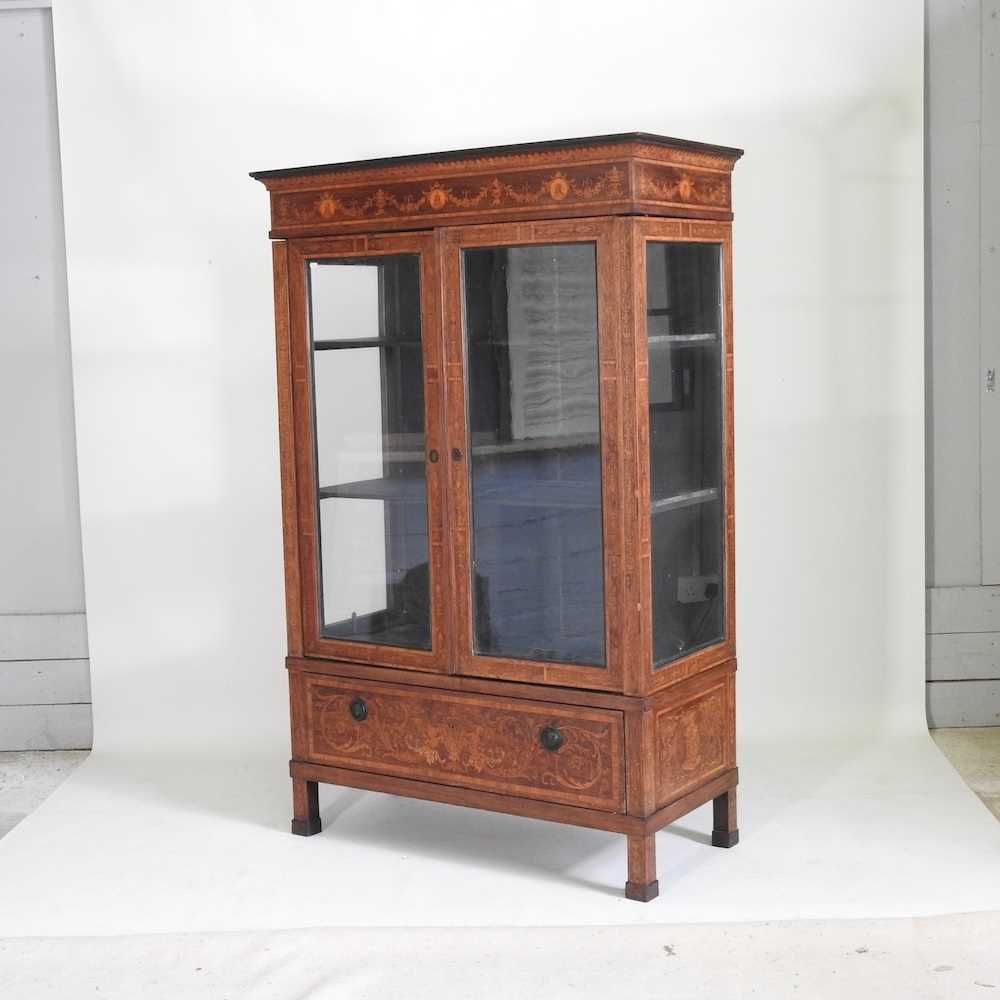 A 19th century Dutch marquetry vitrine, decorated with swags, portrait medallions and festoons, - Image 4 of 8