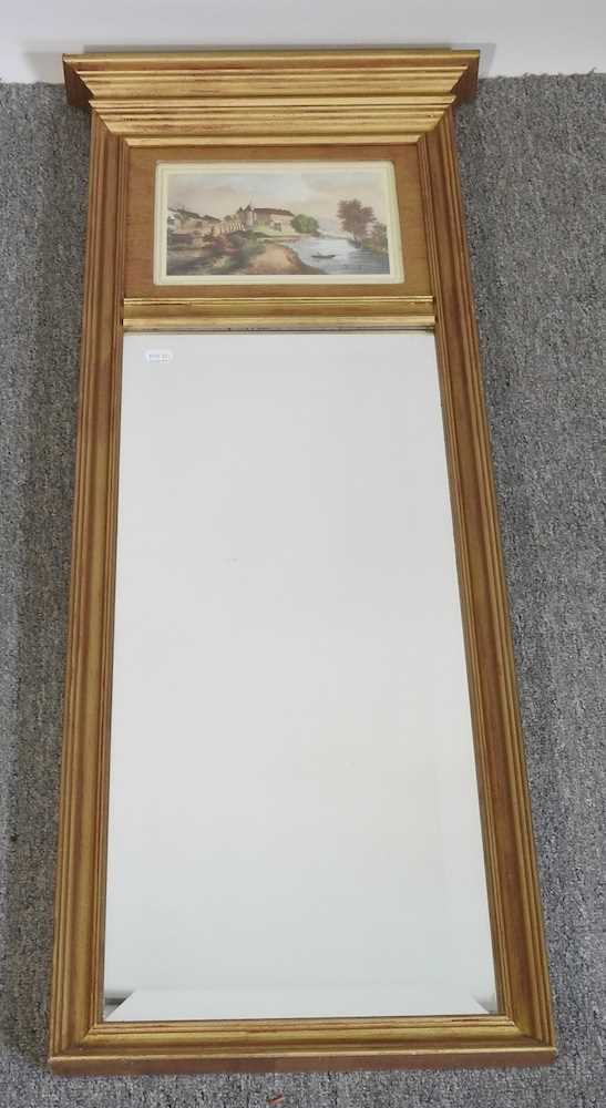 A gilt framed pier mirror, inset with a print of a French landscape, 108 x 43cm - Image 3 of 5