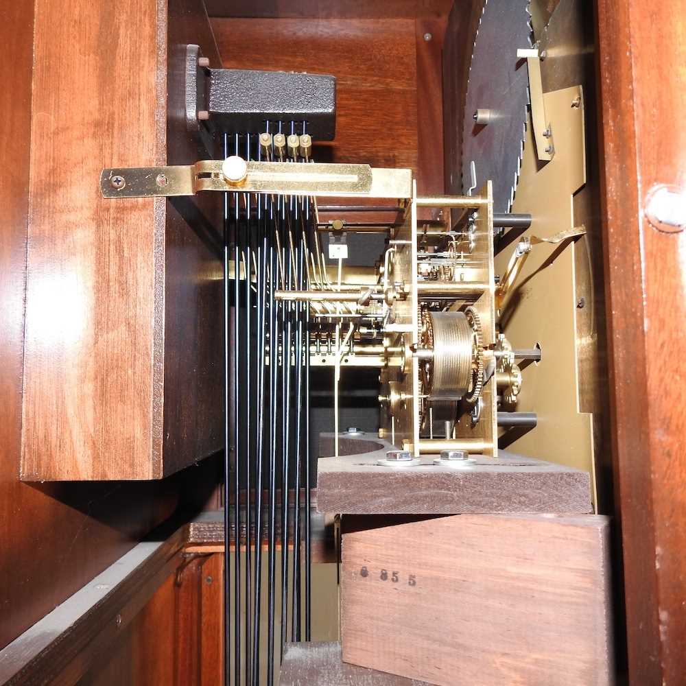 A modern teak cased longcase clock, the brass dial signed Hamilton, having a three train movement, - Image 6 of 8