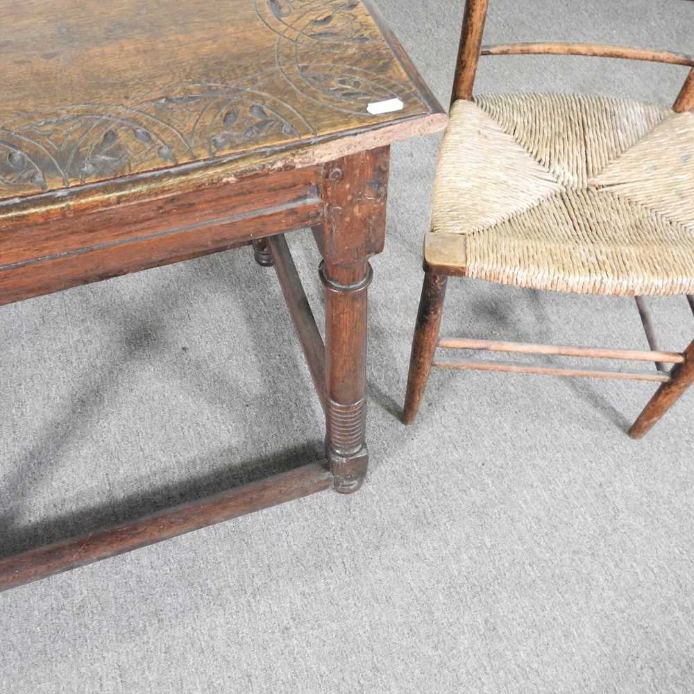 An 18th century oak side table, together with a spindle back side chair (2) 79w x 62d x 72h cm - Image 4 of 7