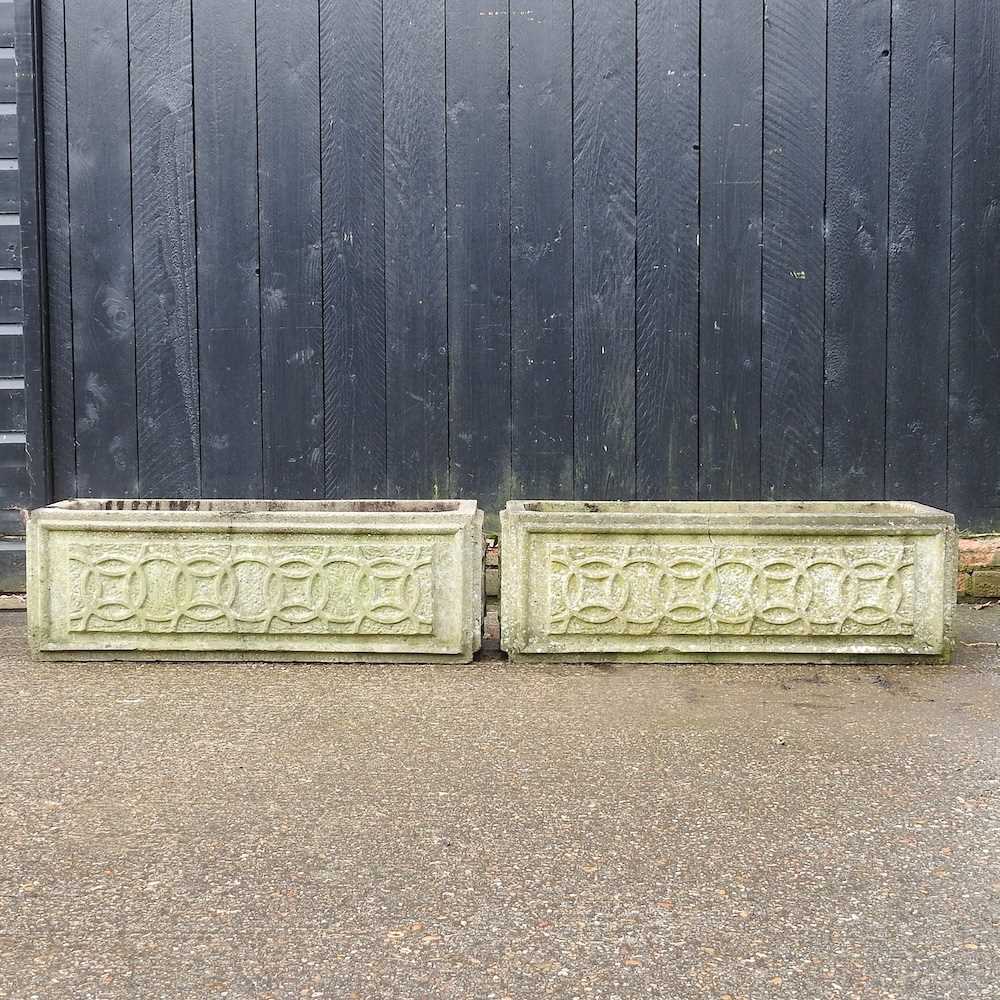 A pair of cast stone garden troughs (2) 91w x 39d x 31h cm
