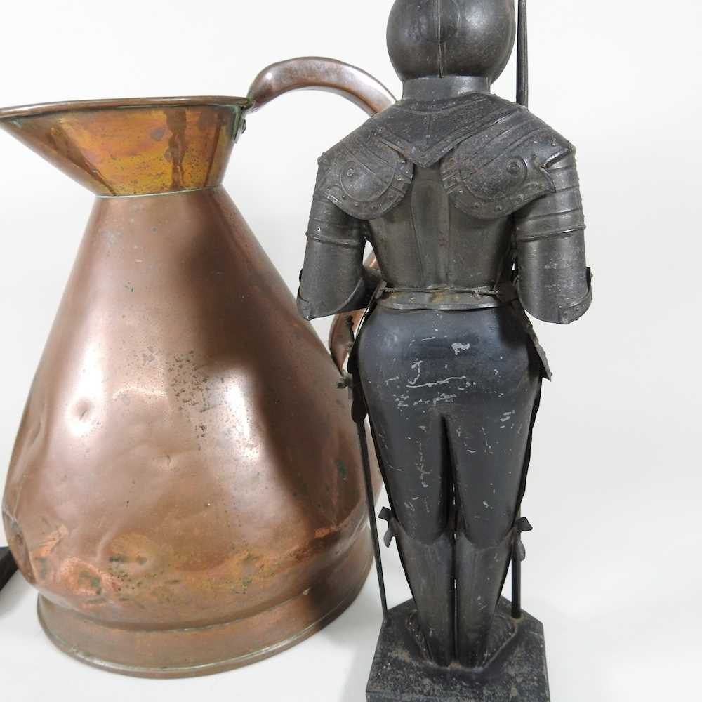 A pair of Maltese models of suits of armour, 38cm high, together with a Victorian copper measure ( - Image 6 of 7