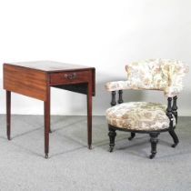 A 19th century mahogany pembroke table, 48cm wide, together with a Victorian upholstered armchair (
